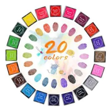 XoreArt Finger Washable Ink Pads for Kids, Non-Toxic, 20 Color DIY Rainbow Craft Ink Pads for Rubber Stamps, Paper, Wood Fabric, Best Gift for Kids (Pack of 20)