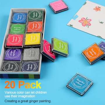 XoreArt Finger Washable Ink Pads for Kids, Non-Toxic, 20 Color DIY Rainbow Craft Ink Pads for Rubber Stamps, Paper, Wood Fabric, Best Gift for Kids (Pack of 20)