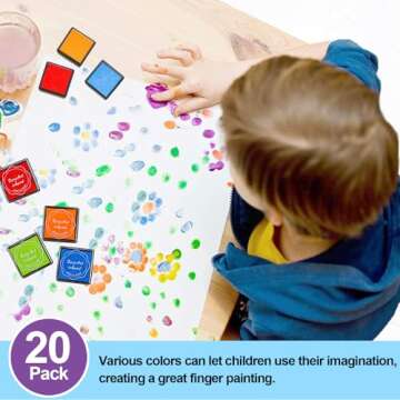 XoreArt Finger Washable Ink Pads for Kids, Non-Toxic, 20 Color DIY Rainbow Craft Ink Pads for Rubber Stamps, Paper, Wood Fabric, Best Gift for Kids (Pack of 20)