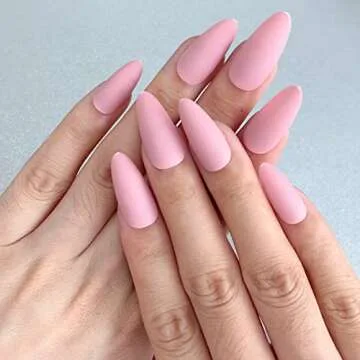 AddFavor 480pcs Almond Press On Nails Medium Fake Nails with Matte Black, White, and Pink Nails Press ons Acrylic False Nail Tips for Women and Girls
