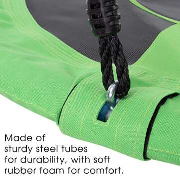 Hey! Play! Saucer Swing – 40” Diameter Hanging Tree or Swing Set Outdoor Playground or Backyard Play Accessory Round Disc with Adjustable Rope, Green/Black