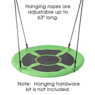 Hey! Play! Saucer Swing – 40” Diameter Hanging Tree or Swing Set Outdoor Playground or Backyard Play Accessory Round Disc with Adjustable Rope, Green/Black