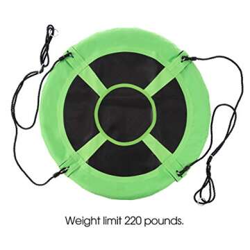 Hey! Play! Saucer Swing – 40” Diameter Hanging Tree or Swing Set Outdoor Playground or Backyard Play Accessory Round Disc with Adjustable Rope, Green/Black