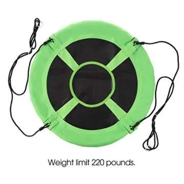 Hey! Play! Saucer Swing – 40” Diameter Hanging Tree or Swing Set Outdoor Playground or Backyard Play Accessory Round Disc with Adjustable Rope, Green/Black