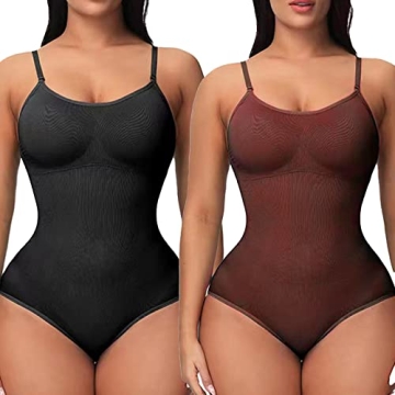 UniikStuff 2 Pack Bodysuit for Women - Seamless Tummy Control Shapewear Sculpting Thong Sleeveless W...
