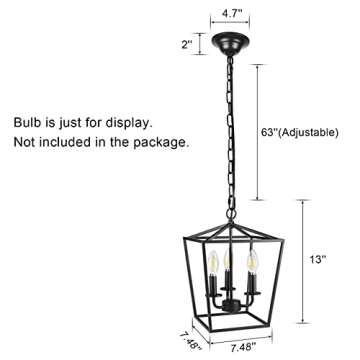 Unicozin Vintage Lantern Pendant Light, 3-Lights Lantern Chandelier for Dining Room Bar Cafe, E12 Base, Black (Bulbs Not Included)