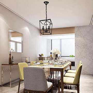 Unicozin Vintage Lantern Pendant Light, 3-Lights Lantern Chandelier for Dining Room Bar Cafe, E12 Base, Black (Bulbs Not Included)