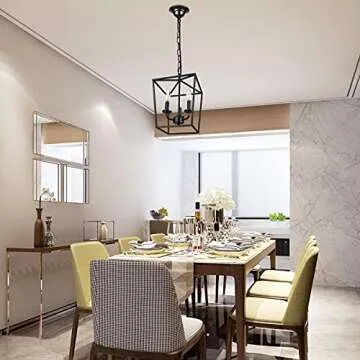 Unicozin Vintage Lantern Pendant Light, 3-Lights Lantern Chandelier for Dining Room Bar Cafe, E12 Base, Black (Bulbs Not Included)