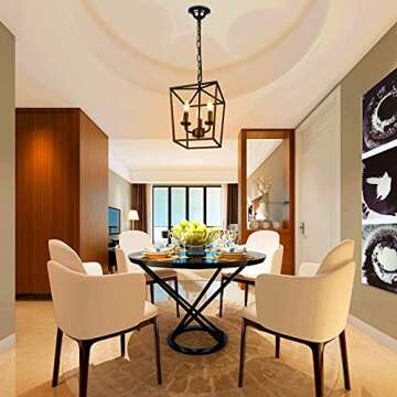 Unicozin Vintage Lantern Pendant Light, 3-Lights Lantern Chandelier for Dining Room Bar Cafe, E12 Base, Black (Bulbs Not Included)