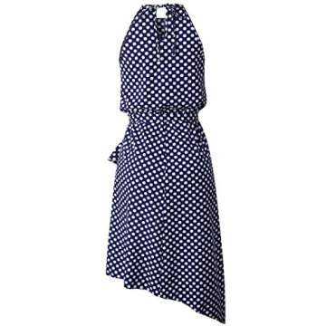 ECOWISH Womens Boho Dress Polka dot Tie Waist Irregular Cocktail Midi Dresses Sleeveless Halter Neck...