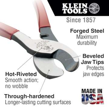 Klein Tools 63050 Cable Cutter, Made in USA, Heavy Duty Cutter for Aluminum, Copper, and Communicati...