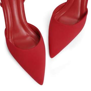 QIY Red Heels for Women Pumps Closed Pointed Toe Slingback Kitten Pointy Heels Heeled Sandals Ankle Strap Strappy High Heels Wedding Dress Shoes Size 7.5