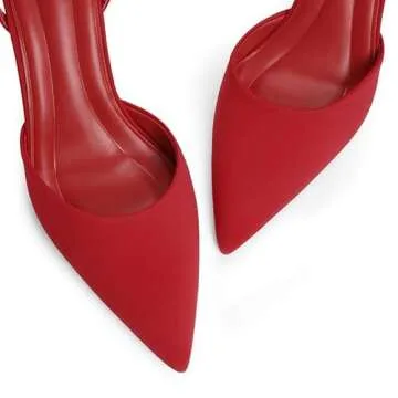QIY Red Heels for Women Pumps Closed Pointed Toe Slingback Kitten Pointy Heels Heeled Sandals Ankle Strap Strappy High Heels Wedding Dress Shoes Size 7.5