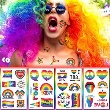 Gay Pride Rainbow Temporary Tattoos Set 75 Pieces LGBT Face Rainbow Stickers Removable Waterproof Body Rainbow Temporary Tattoos for Women/Men -10 Sheets