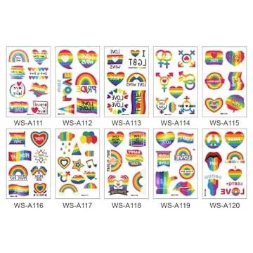 Gay Pride Rainbow Temporary Tattoos Set 75 Pieces LGBT Face Rainbow Stickers Removable Waterproof Body Rainbow Temporary Tattoos for Women/Men -10 Sheets