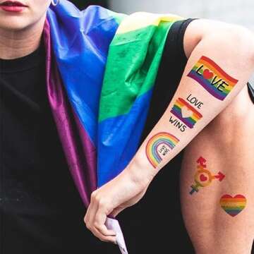 Gay Pride Rainbow Temporary Tattoos Set 75 Pieces LGBT Face Rainbow Stickers Removable Waterproof Body Rainbow Temporary Tattoos for Women/Men -10 Sheets