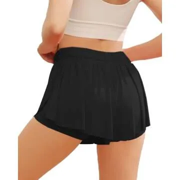 Wsirmet Flowy Shorts for Women Butterfly Shorts 2 in 1 Athletic Workout Gym Biker Running Shorts with Pockets Black M