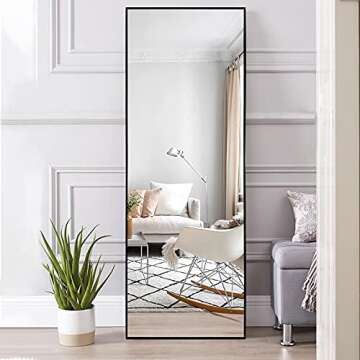 NeuType 59"x20" Full Length Mirror Floor Mirror with Standing Holder Bedroom Dressing Mirror Standing Hanging or Leaning Against Wall, Black