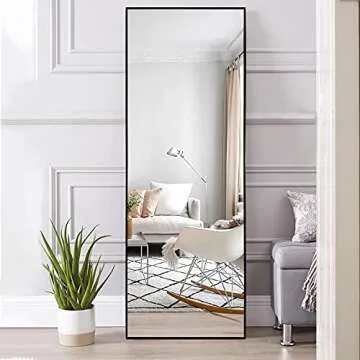 NeuType 59"x20" Full Length Mirror Floor Mirror with Standing Holder Bedroom Dressing Mirror Standing Hanging or Leaning Against Wall, Black