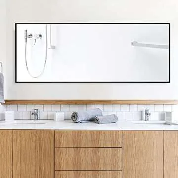 NeuType 59"x20" Full Length Mirror Floor Mirror with Standing Holder Bedroom Dressing Mirror Standing Hanging or Leaning Against Wall, Black