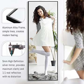 NeuType 59"x20" Full Length Mirror Floor Mirror with Standing Holder Bedroom Dressing Mirror Standing Hanging or Leaning Against Wall, Black