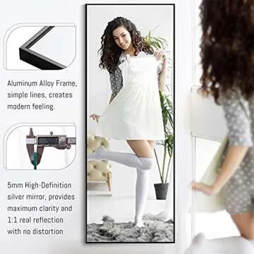 NeuType 59"x20" Full Length Mirror Floor Mirror with Standing Holder Bedroom Dressing Mirror Standing Hanging or Leaning Against Wall, Black