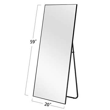 NeuType 59"x20" Full Length Mirror Floor Mirror with Standing Holder Bedroom Dressing Mirror Standing Hanging or Leaning Against Wall, Black