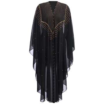 Chic Muslim Abaya Dress with Beaded Embroidery and Hood