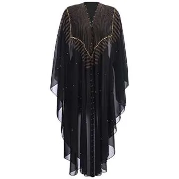 Chic Muslim Abaya Dress with Beaded Embroidery and Hood