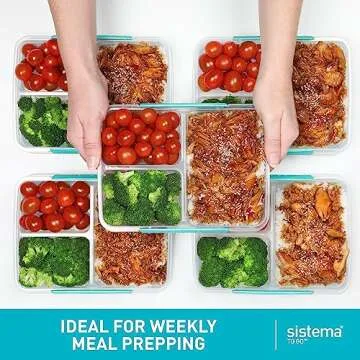 Sistema 5-Piece Food Storage Containers with 3 Compartments and Lids for Meal Prep, Dishwasher Safe, 27oz, Pack of 5 - Colors may vary