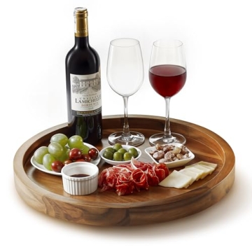 TIDITA 16" Acacia Wood Lazy Susan for Table Top - Wooden Turntable Serving Tray for Charcuterie Boar...
