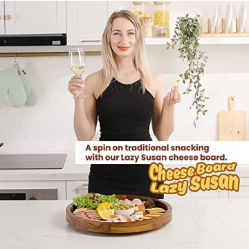 TIDITA 16" Acacia Wood Lazy Susan for Stylish Serving Tray