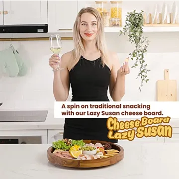 TIDITA 16" Acacia Wood Lazy Susan for Stylish Serving Tray