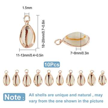 SUNNYCLUE 1 Box 10Pcs Natural Cowrie Shell Charms Oval Spiral Shell Seashell Pendant Conch Shell for...