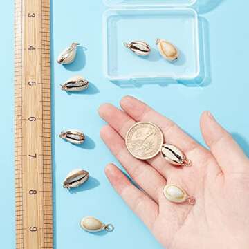 SUNNYCLUE 1 Box 10Pcs Natural Cowrie Shell Charms Oval Spiral Shell Seashell Pendant Conch Shell for Jewellery Making Charms Deco Crafts Summer Beach Bracelet Earring Supplies Brass Eyelet Adult Women