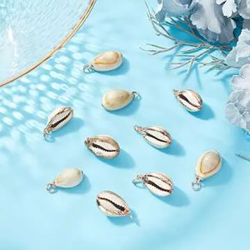SUNNYCLUE 1 Box 10Pcs Natural Cowrie Shell Charms Oval Spiral Shell Seashell Pendant Conch Shell for Jewellery Making Charms Deco Crafts Summer Beach Bracelet Earring Supplies Brass Eyelet Adult Women