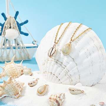 SUNNYCLUE 1 Box 10Pcs Natural Cowrie Shell Charms Oval Spiral Shell Seashell Pendant Conch Shell for Jewellery Making Charms Deco Crafts Summer Beach Bracelet Earring Supplies Brass Eyelet Adult Women