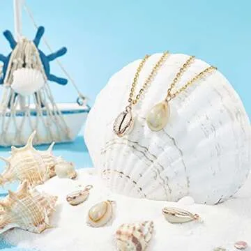 SUNNYCLUE 1 Box 10Pcs Natural Cowrie Shell Charms Oval Spiral Shell Seashell Pendant Conch Shell for Jewellery Making Charms Deco Crafts Summer Beach Bracelet Earring Supplies Brass Eyelet Adult Women