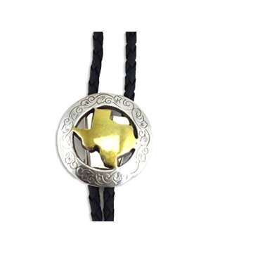 M & F Western Men's Round Texas Bolo Tie Silver Gold Plated, One size