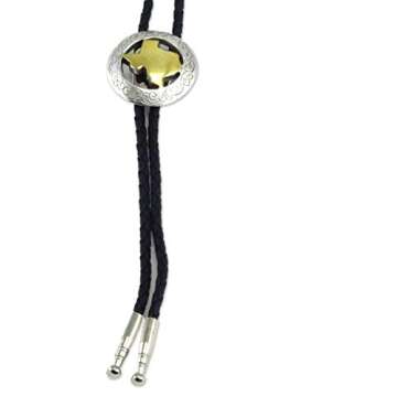 M & F Western Men's Round Texas Bolo Tie Silver Gold Plated, One size