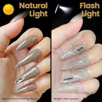 YTD Likomey Reflective Glitter Gel Nail Polish,15ml Champagne Gold Flash Diamond Shimmer Nails Gel,Sparkly Shiny Salon Home Nail Art Manicure UV Nail Gel,SZ012
