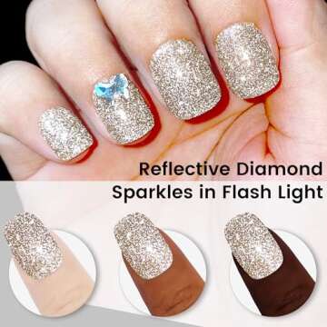 YTD Likomey Reflective Glitter Gel Nail Polish,15ml Champagne Gold Flash Diamond Shimmer Nails Gel,Sparkly Shiny Salon Home Nail Art Manicure UV Nail Gel,SZ012