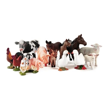 Boley Farm Animal Figurines - 15 Piece Playset of Small Realistic Plastic Assorted Farm Animals for ...