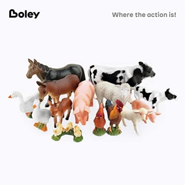 Boley Farm Animal Figurines - 15 Fun Plastic Toys for Kids