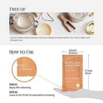 GLAM UP Sheet Mask Revitalizing Japanese Sake (10 sheets) - Enhance Radiance