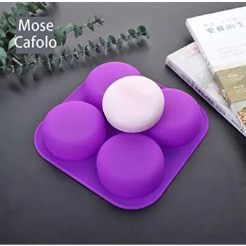 Mose Cafolo 2 Pcs Glossy Silicone Molds 4 Cavity Round Shaped Mold for Soap Making Supplies DIY Bath Bombs Shower Steamer Lotion Bars…