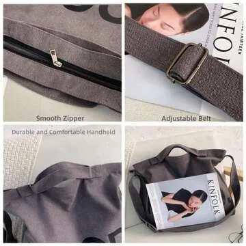 SOYMWIN Canvas Tote Bag,Crossbody Shoulder Tote Bag for Women and Men Zipper Messenger Bag Travel Shoulder Bags Handbags (Brown)