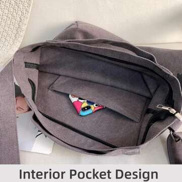 SOYMWIN Canvas Tote Bag,Crossbody Shoulder Tote Bag for Women and Men Zipper Messenger Bag Travel Shoulder Bags Handbags (Brown)