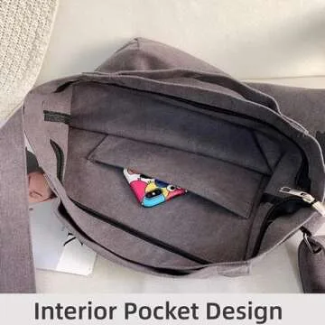 SOYMWIN Canvas Tote Bag,Crossbody Shoulder Tote Bag for Women and Men Zipper Messenger Bag Travel Shoulder Bags Handbags (Brown)