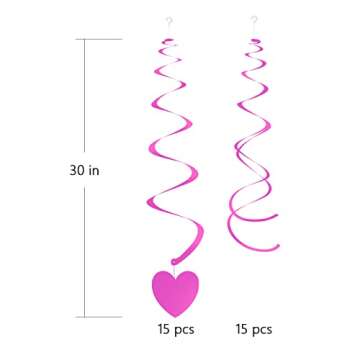 WEVEN Hot Pink Heart Hanging Swirls Party Streamer Spiral Decorations for Wedding Valentine's Day Mo...